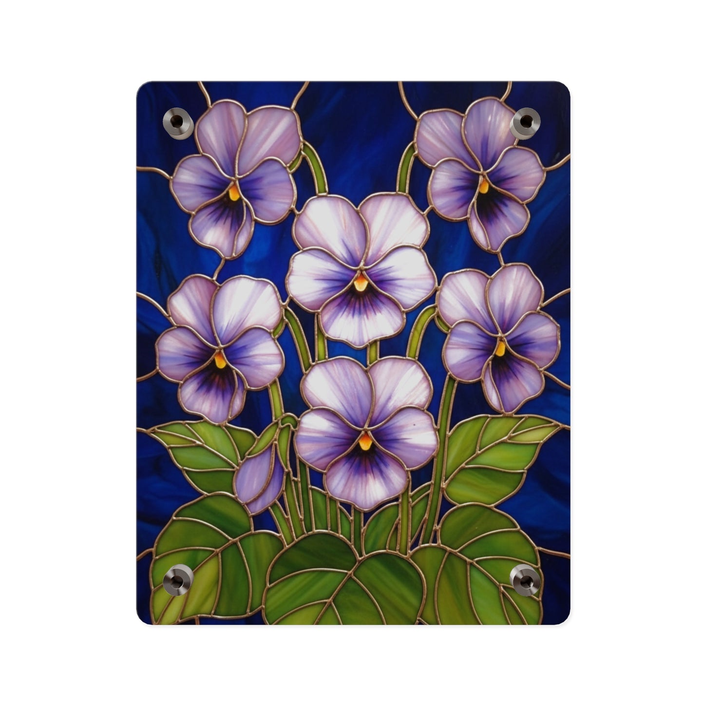 Violet Floral Acrylic Wall Art Panel — Purple Violets on Deep Blue - 14600