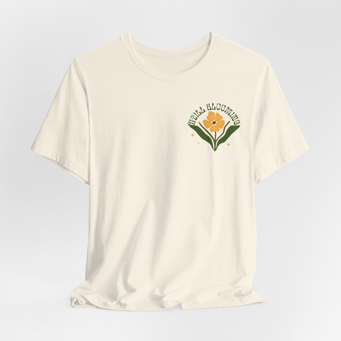 Still Blooming Floral T-Shirt, Retro Yellow Flower Graphic Tee  - 14957