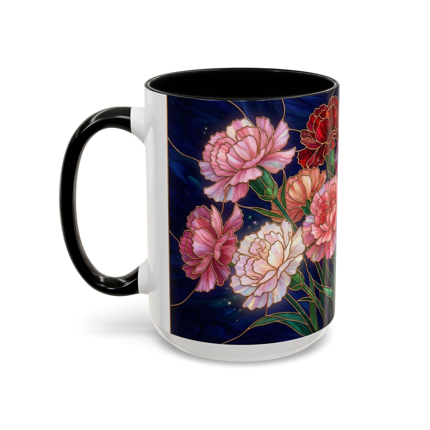 Carnation Floral  Accent Coffee Mug — Stained Glass Design (11/15oz) - 14559