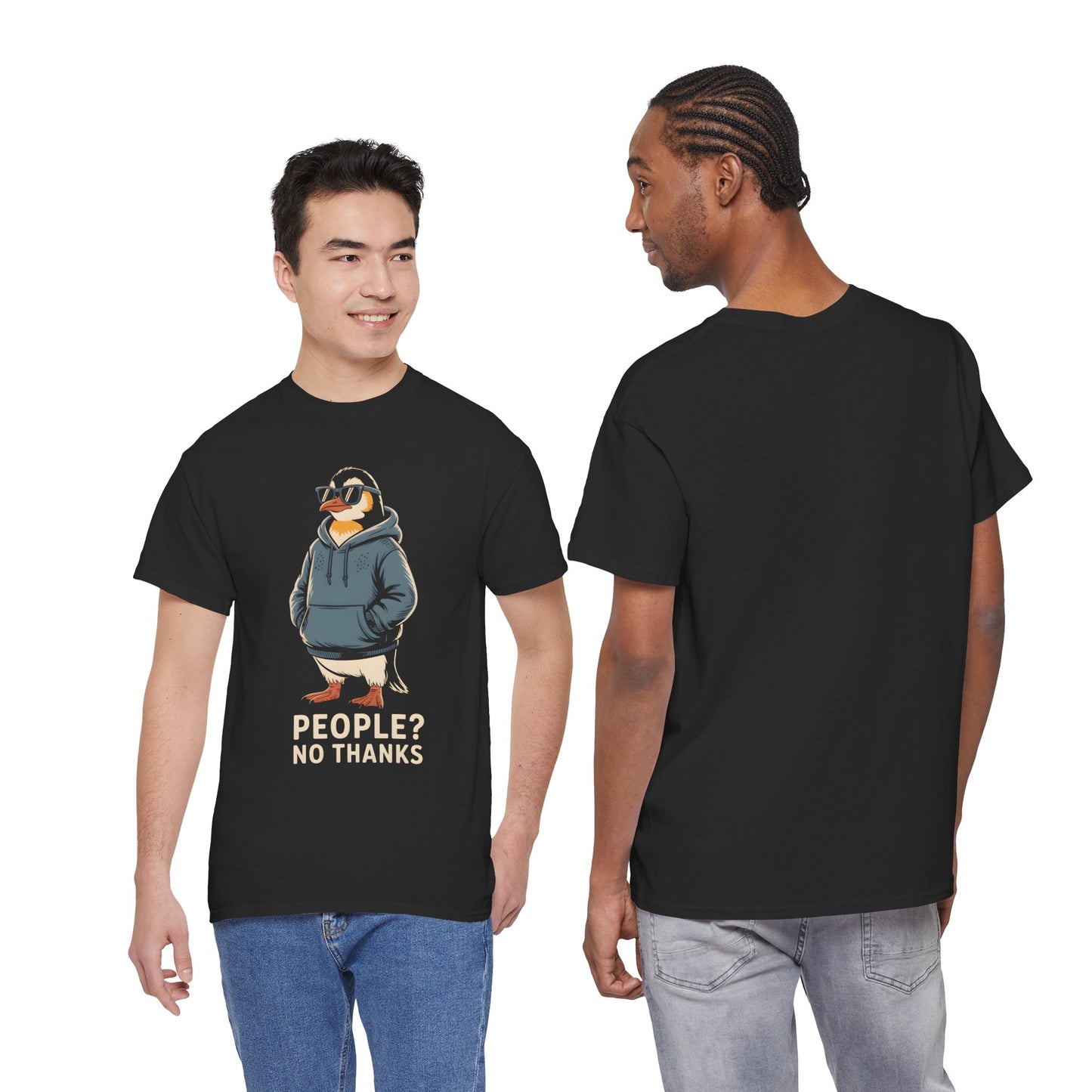 Funny Penguin T-Shirt – “People? No Thanks” Introvert Anti-Social Humor Tee Gift - 14847