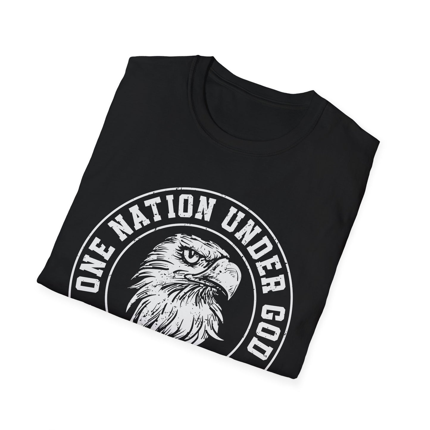 Patriotic Graphic T-Shirt - One Nation Under God, USA Eagle Tee, Unisex Softstyle Top for Independence Day, Veteran Gifts - 13698