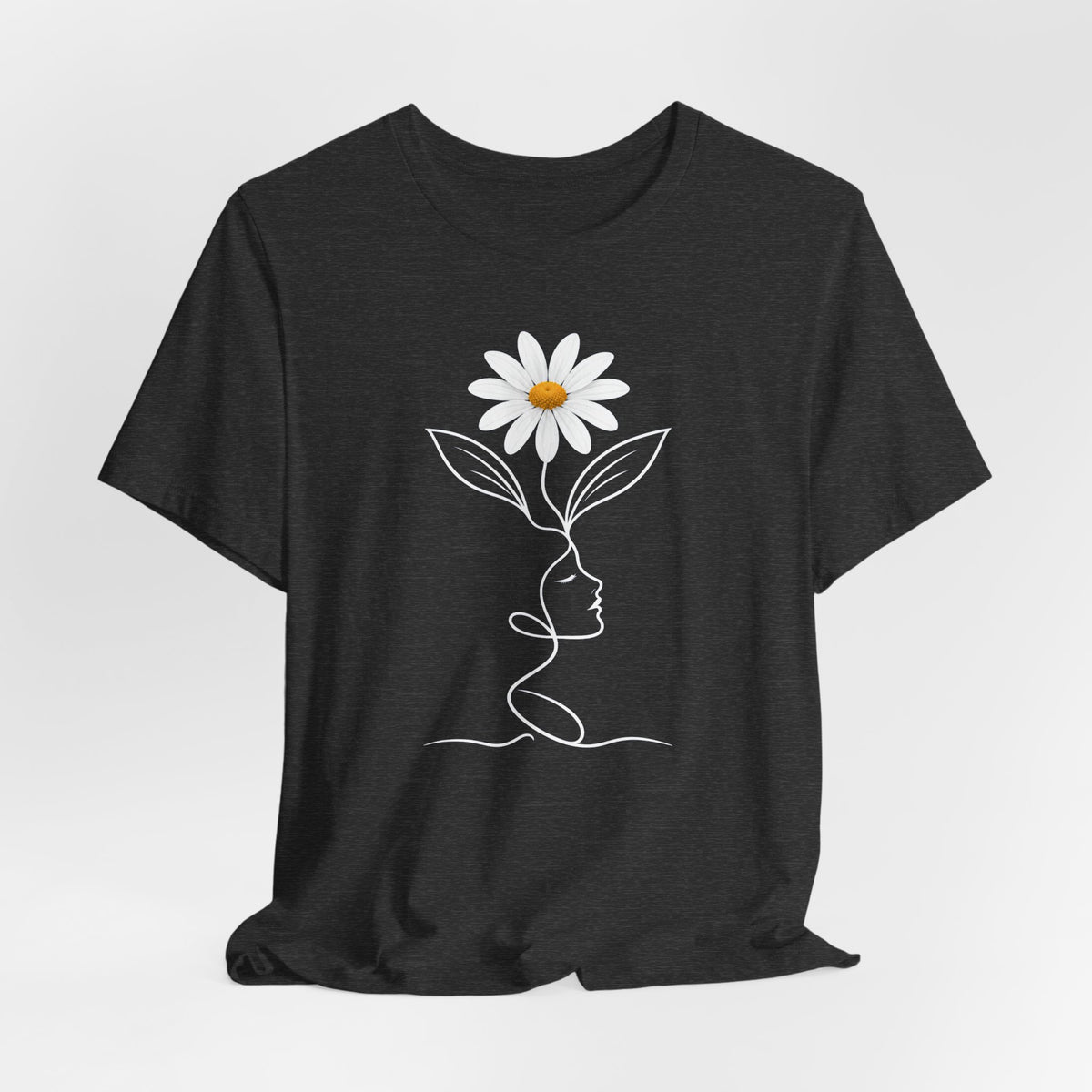 Daisy Woman Face T-Shirt, Minimalist Floral Line Art Tee - 14522