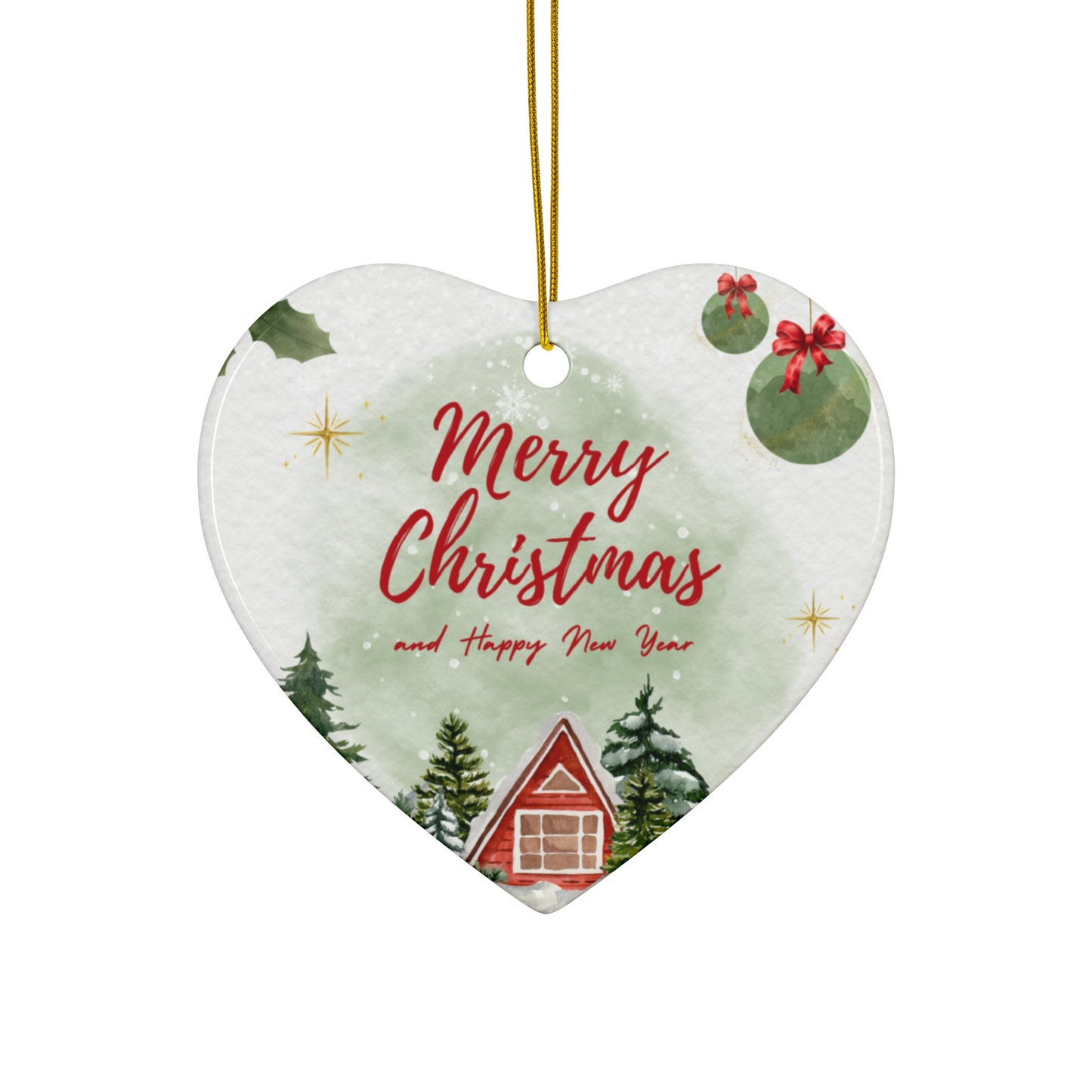 Merry Christmas & Happy New Year - Ceramic Ornament, 4 Shapes