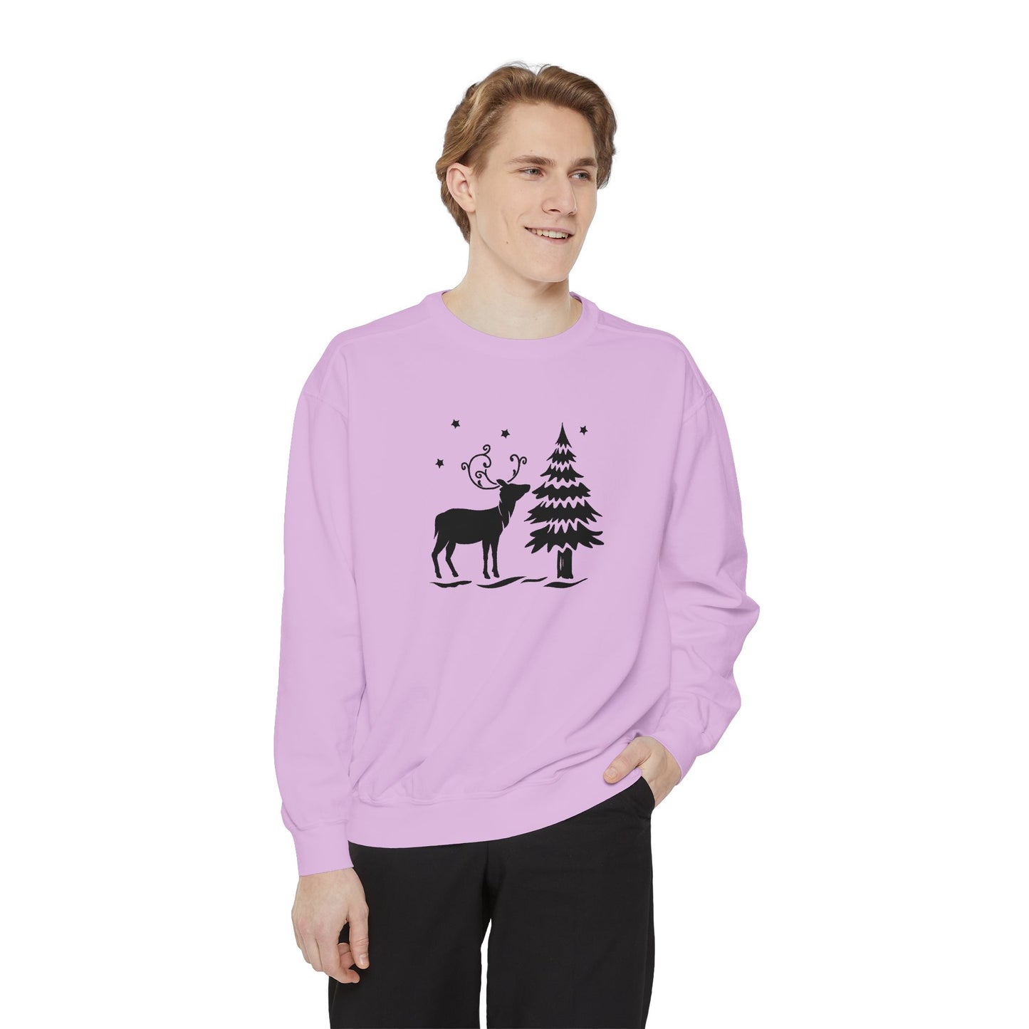 Christmas Tree & Reindeer - Unisex Garment-Dyed Sweatshirt - 10371