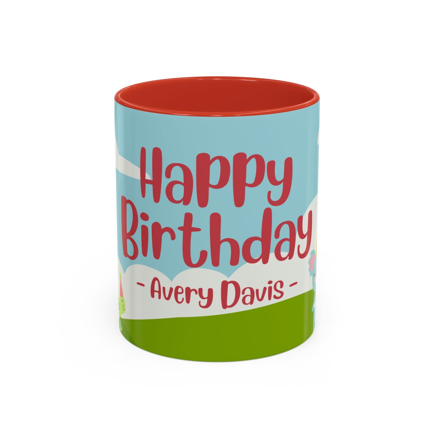 Cute Animals, Happy Birthday, Name Customizable - Accent Coffee Mug (11, 15oz) - 11140
