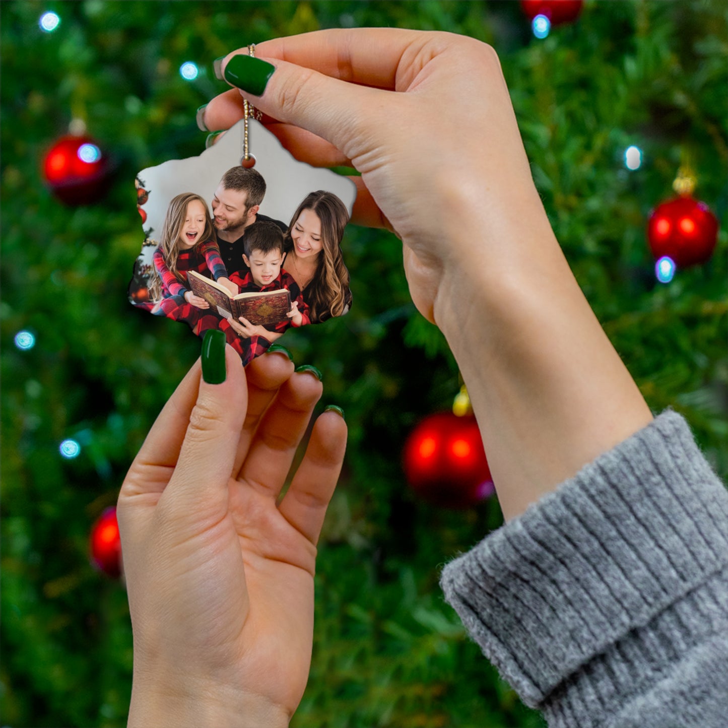 Christmas, Family Photo - Ceramic Ornament, 4 Shapes