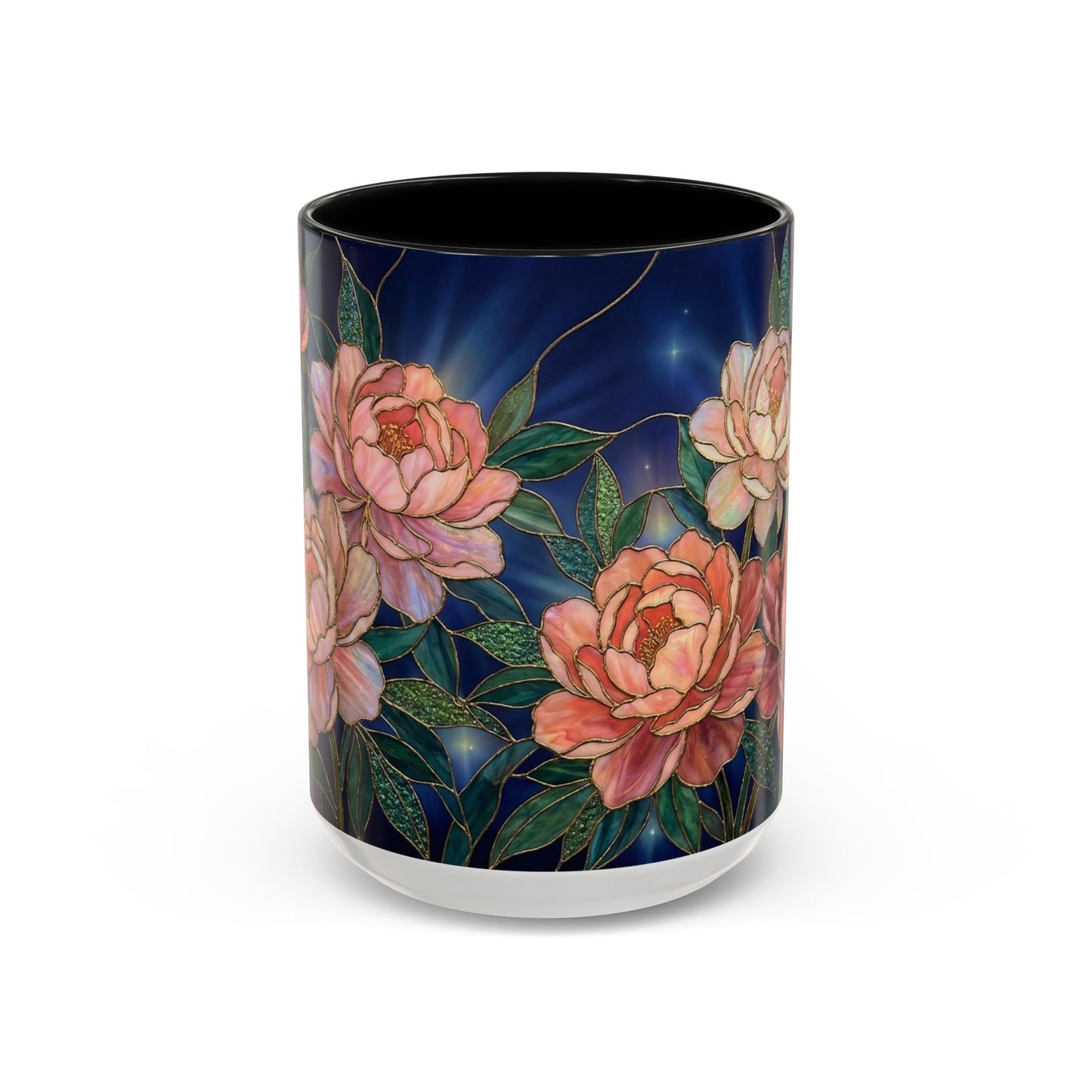 Peony Floral Coffee Mug — Stained Glass Design (11/15oz) -14580