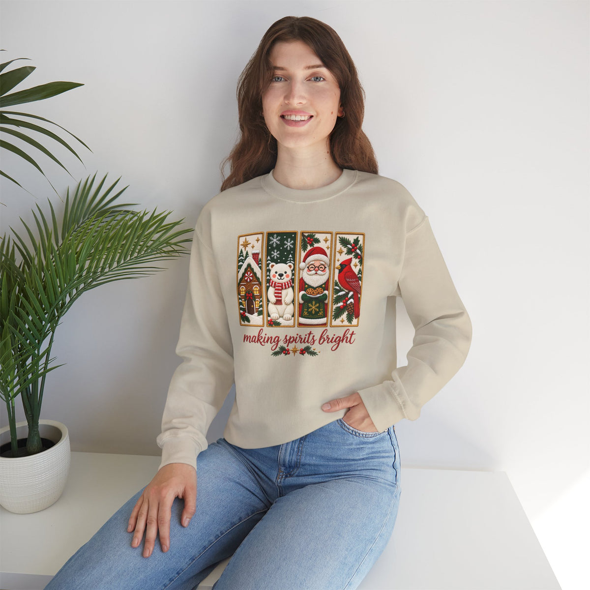 Making Spirits Bright Sweatshirt, Cute Vintage Christmas Crewneck - 14548