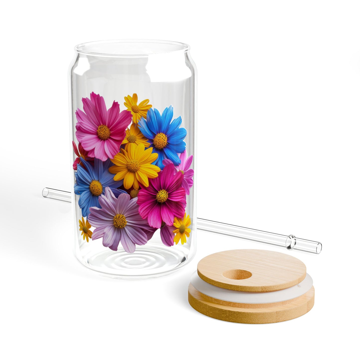 Bright Flowers,  Customizable - Sipper Glass, 16oz