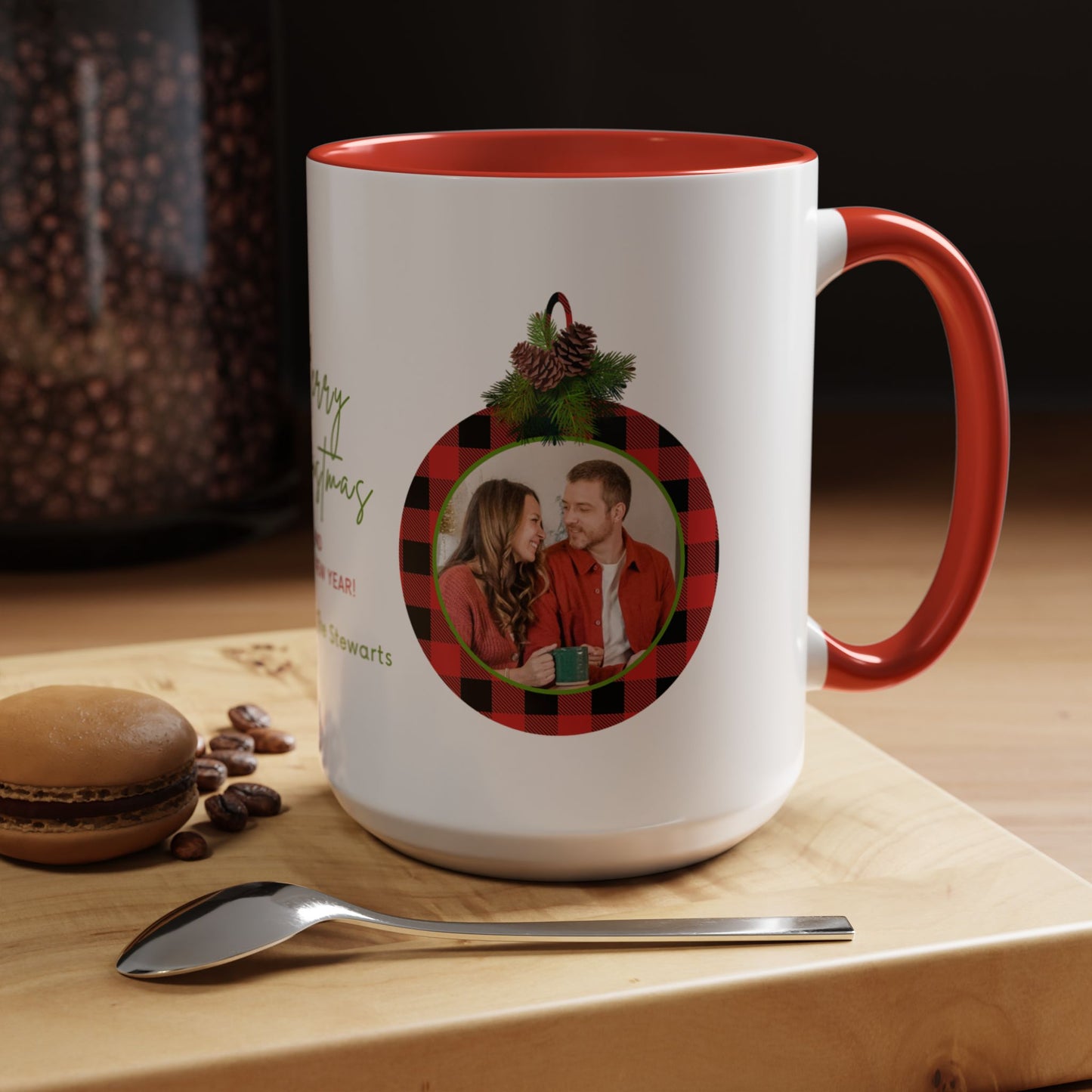 Merry Christmas & Happy New Year, Family Photo, Customizable - Accent Coffee Mug (11, 15oz) - 10918