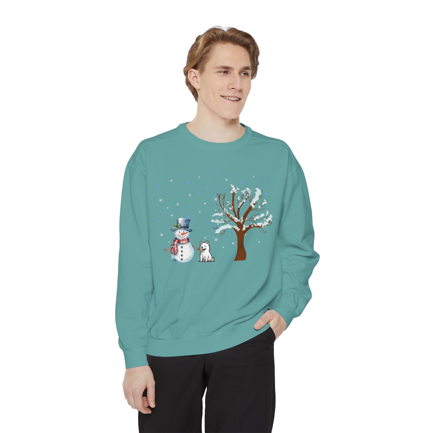 Snowman With A Puppy - Unisex Garment-Dyed Sweatshirt