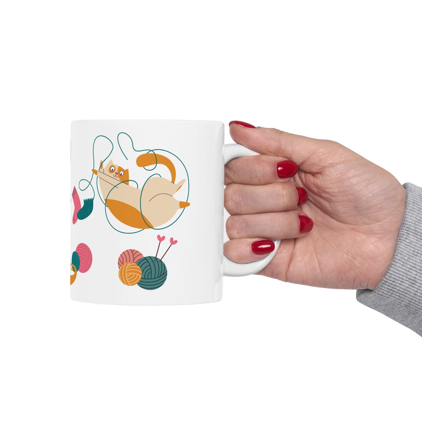 Cats Playing With Knitting Yarn - Ceramic Mug, (11oz, 15oz) - 11244
