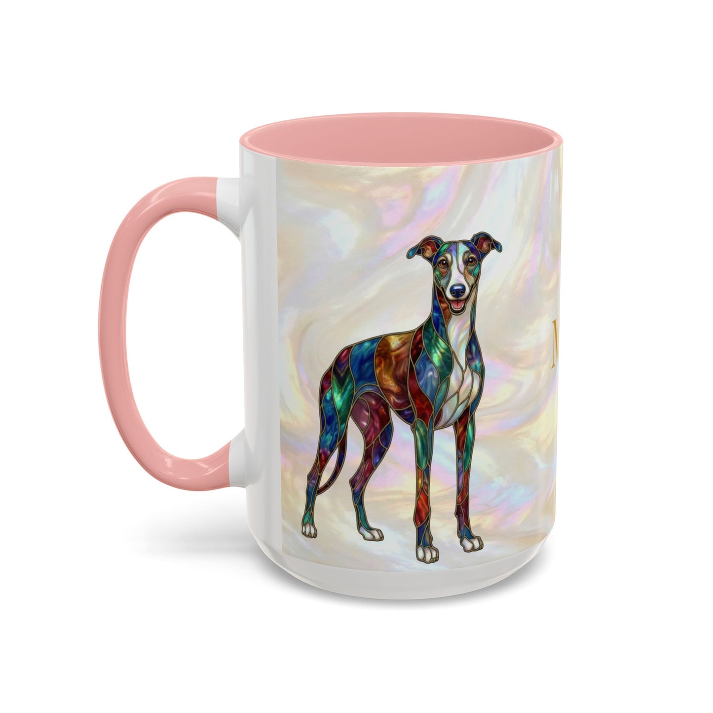 Personalized Greyhound Coffee Mug – Stained Glass Dog Accent Mug (Name Customizable)  - 14523