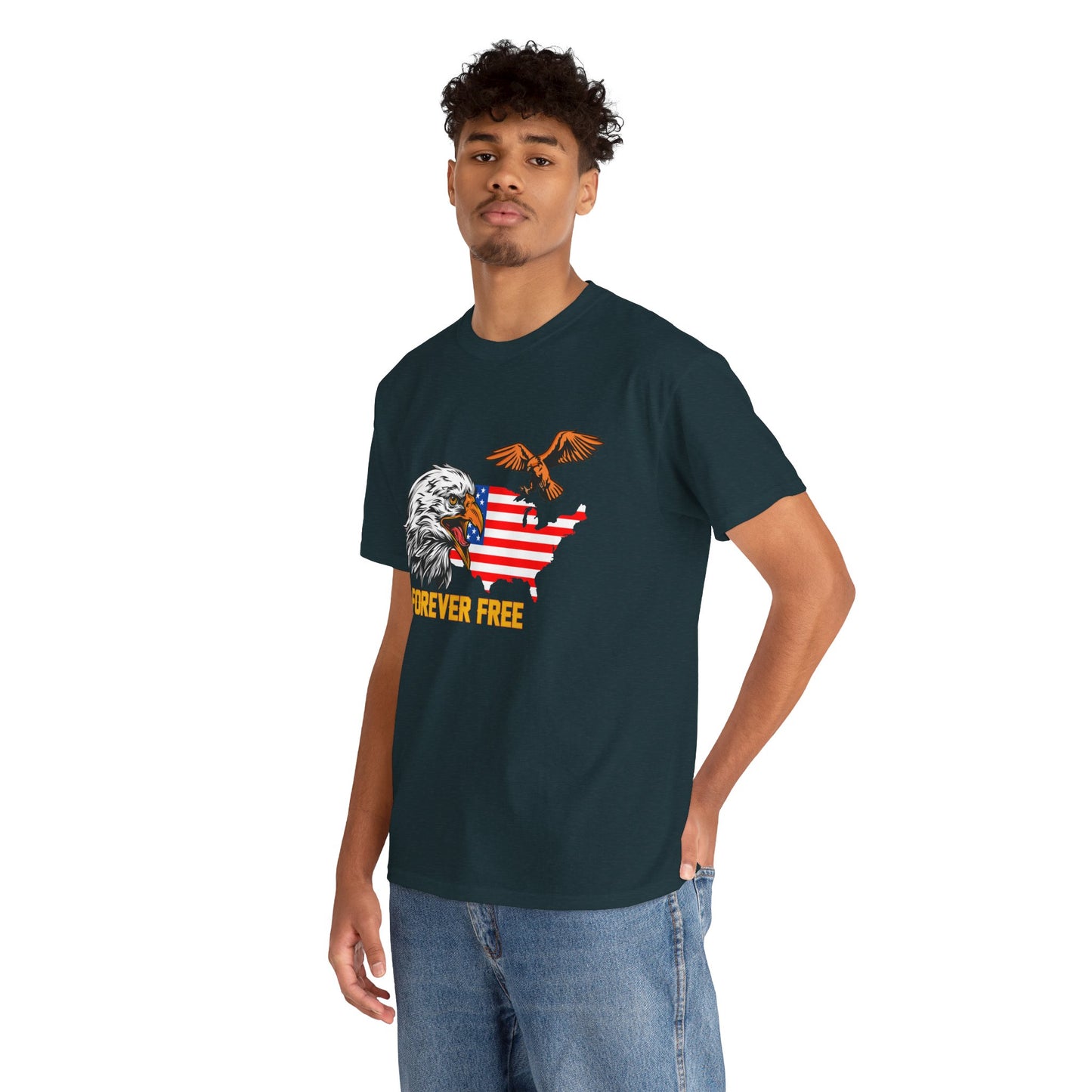 Unisex Heavy Cotton Tee with "Forever Free" Design - Perfect for Patriotic Events, July 4th Celebrations, Gifts, Summer Wear, Casual Outfits - 13692