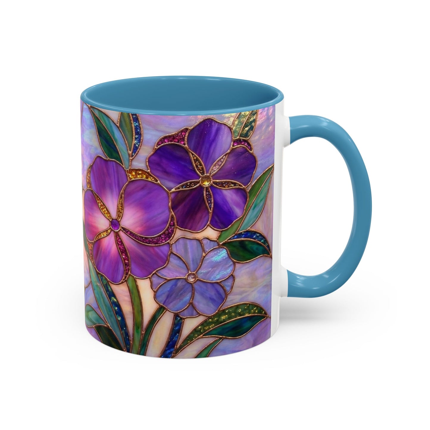 Stained Glass Violet Flowers Accent Coffee Mug, 11/15oz - 14537
