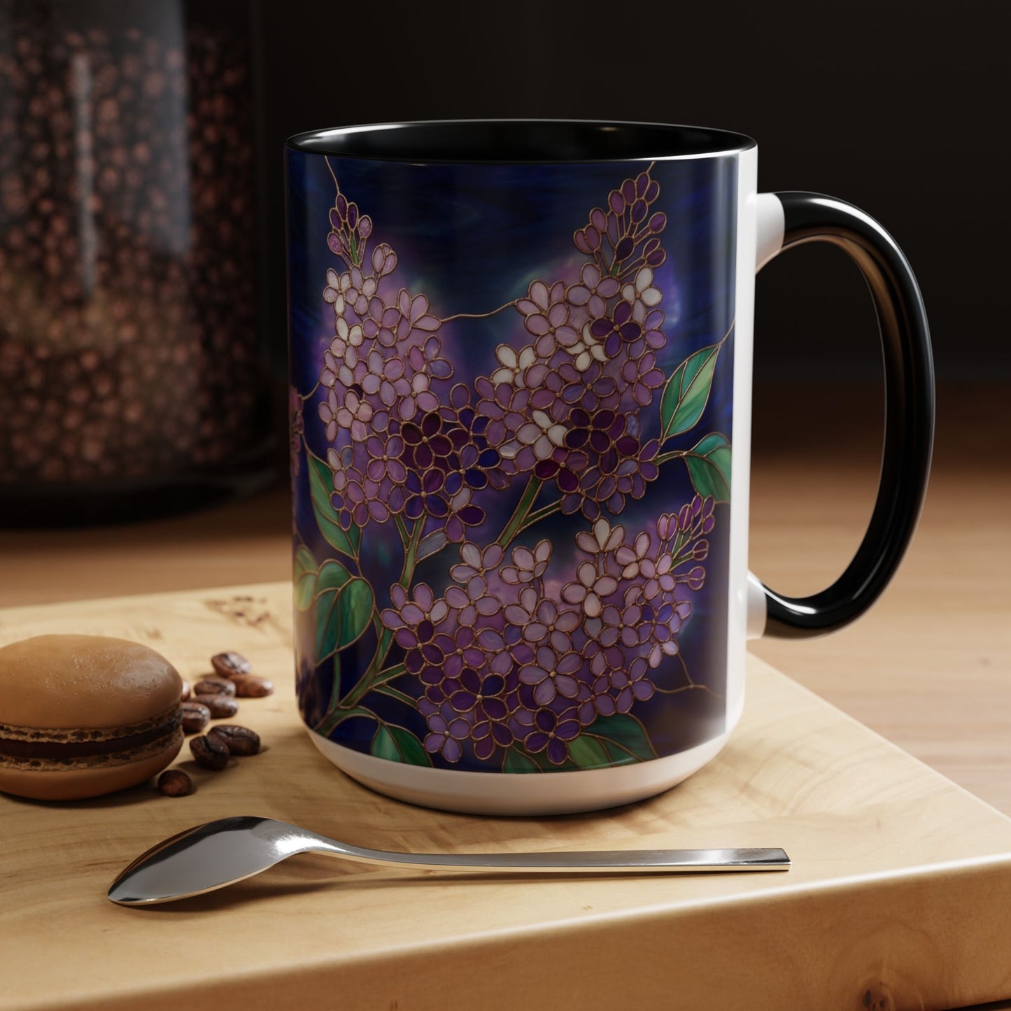 Lilac Blossoms Accent Coffee Mug — Stained Glass Design (11/15 oz) - 14574