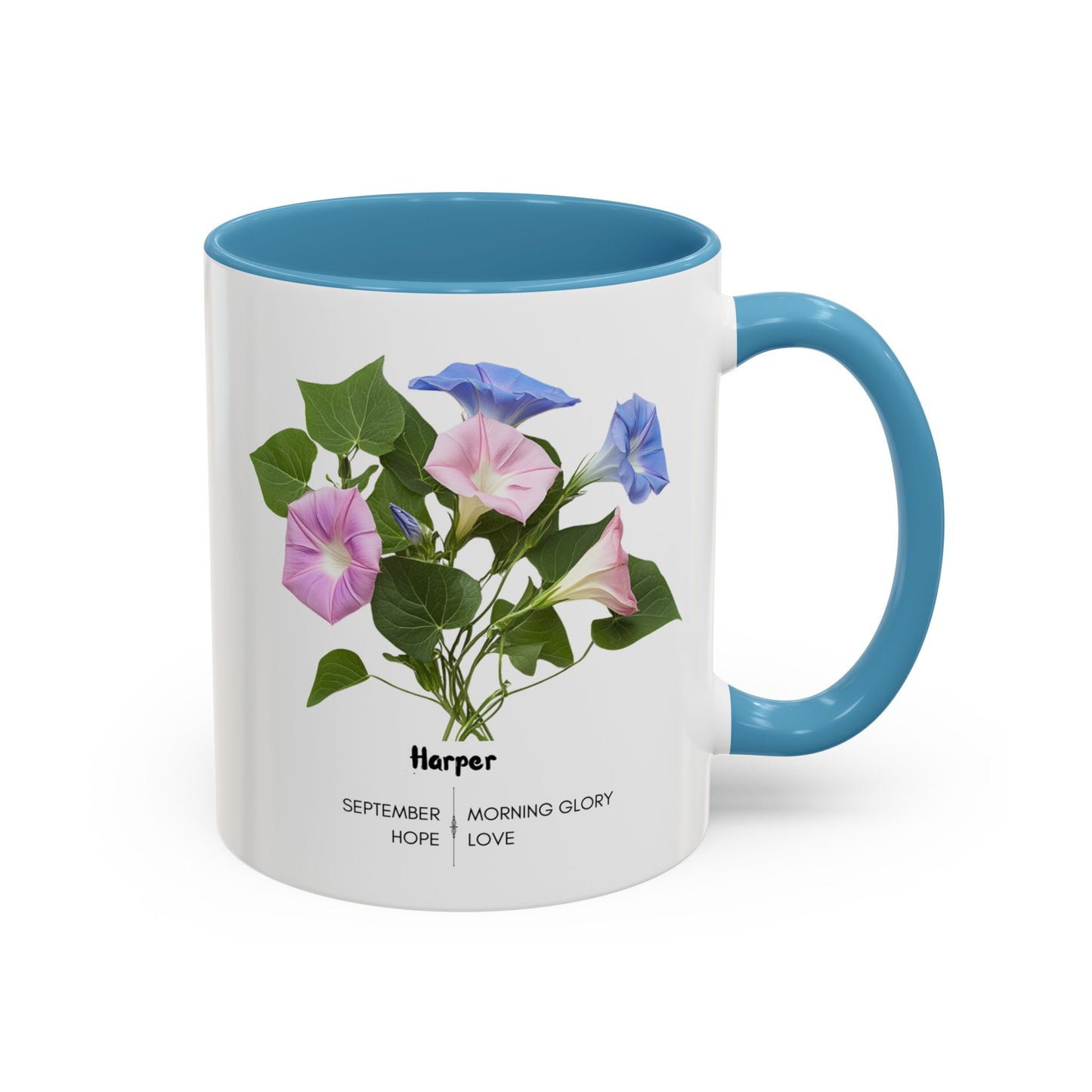 Happy Birthday: September Born, Morning Glory Flower, Customizable - Accent Coffee Mug (11, 15oz)