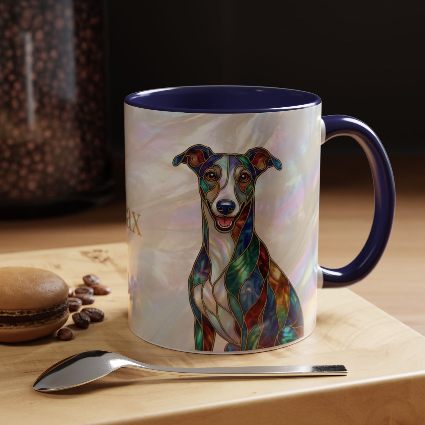 Personalized Greyhound Coffee Mug – Stained Glass Dog Accent Mug (Name Customizable)  - 14523