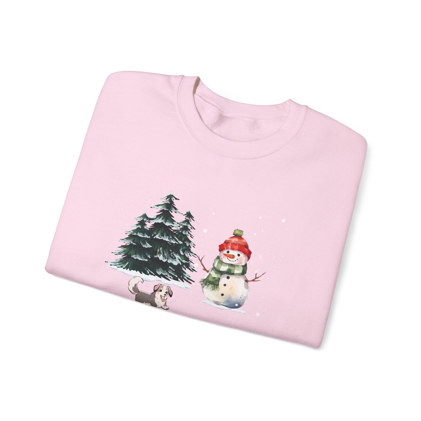 Winter Trees, Snowman, Puppy - Unisex Heavy Blend™ Crewneck Sweatshirt - 10260