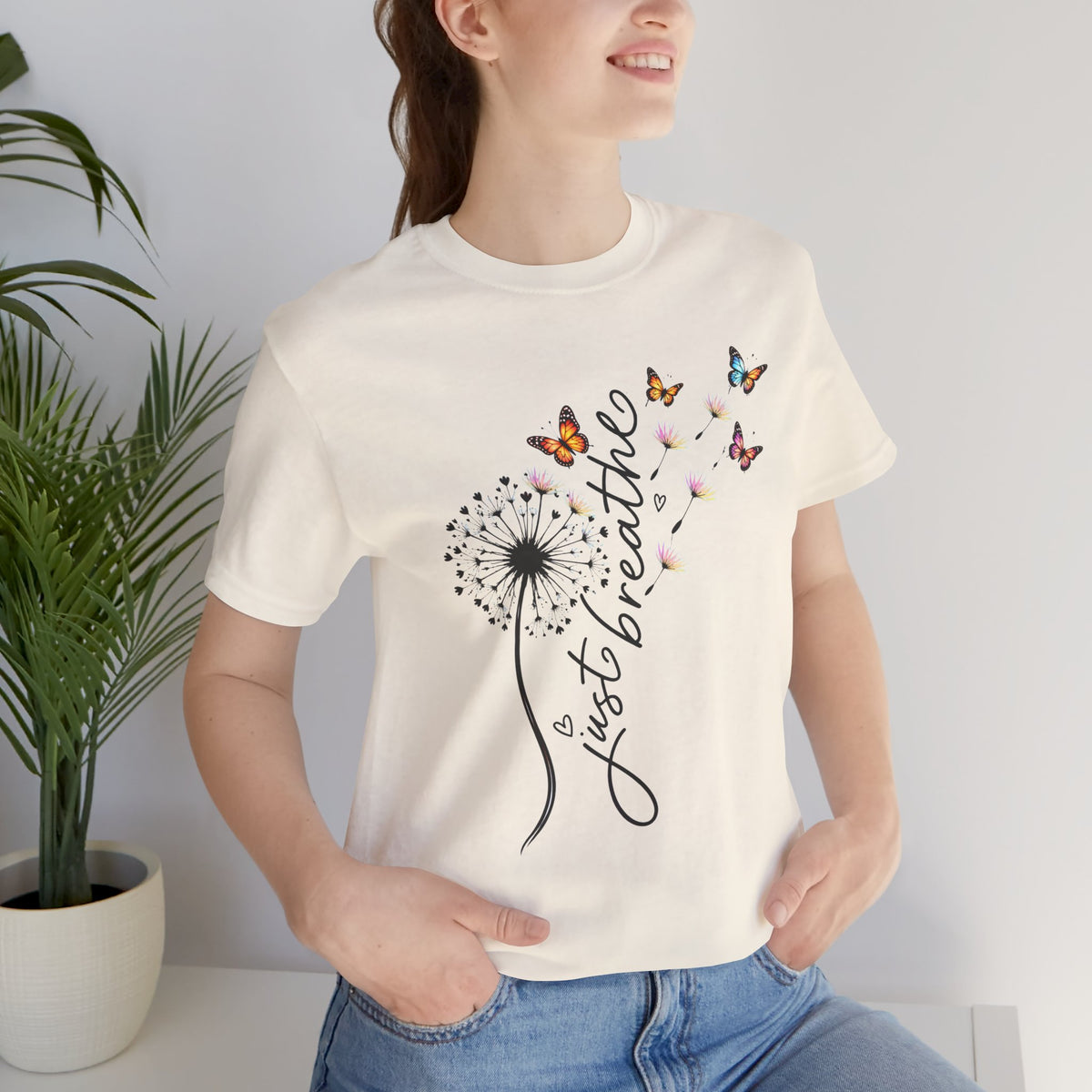 Just Breathe Dandelion T-Shirt,  Butterfly Inspirational Tee - 14519