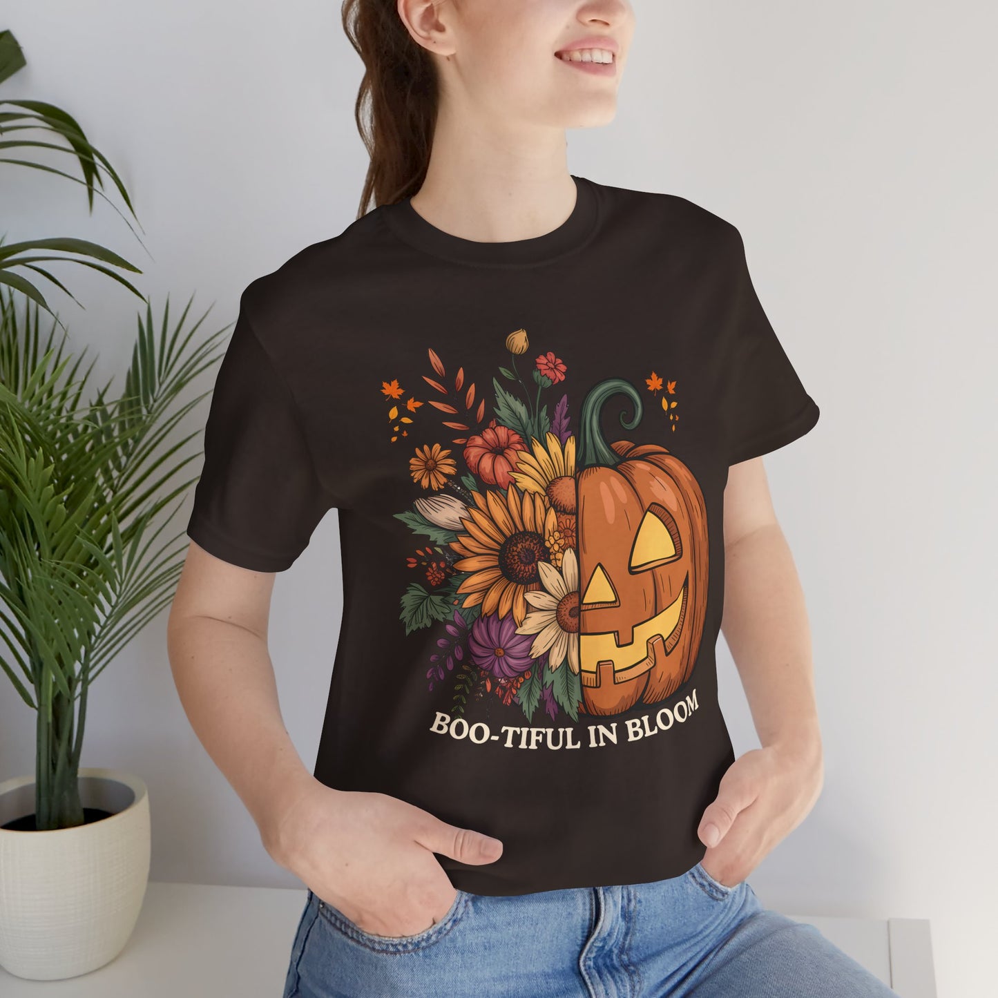 Boo-tiful in Bloom Halloween Pumpkin Floral T-Shirt — Fall Graphic Tee - 14925