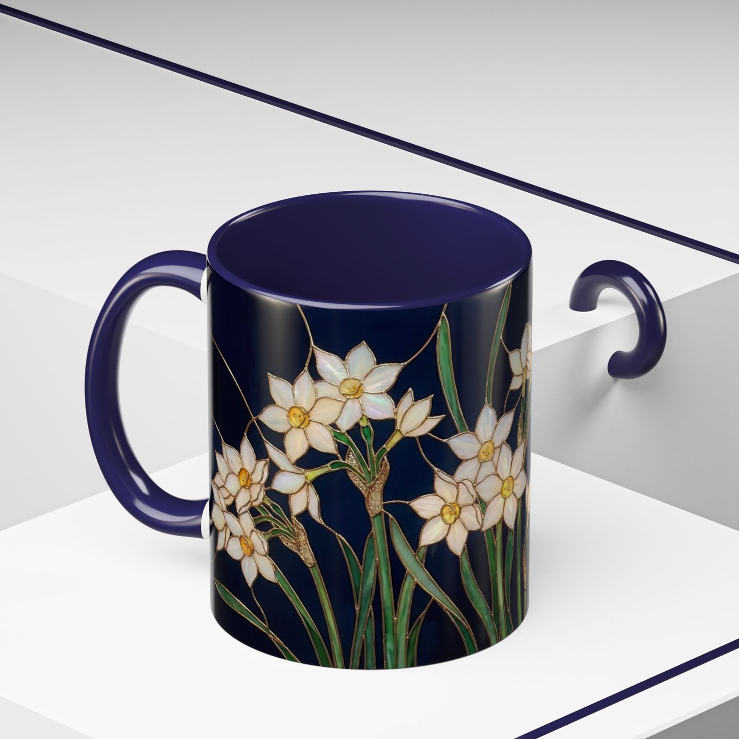 Narcissus Bloom Accent Coffee Mug — Stained Glass Design 11/15oz - 14597