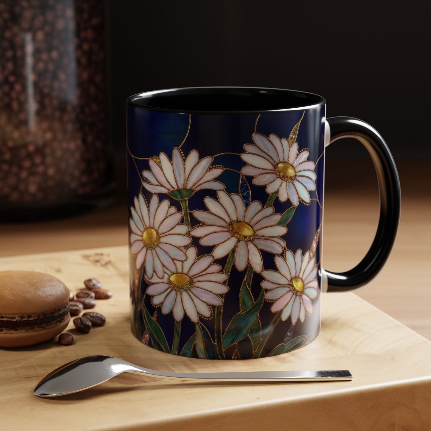 Daisy Floral Accent Coffee Mug — Stained Glass Design (11/15oz) - 14563