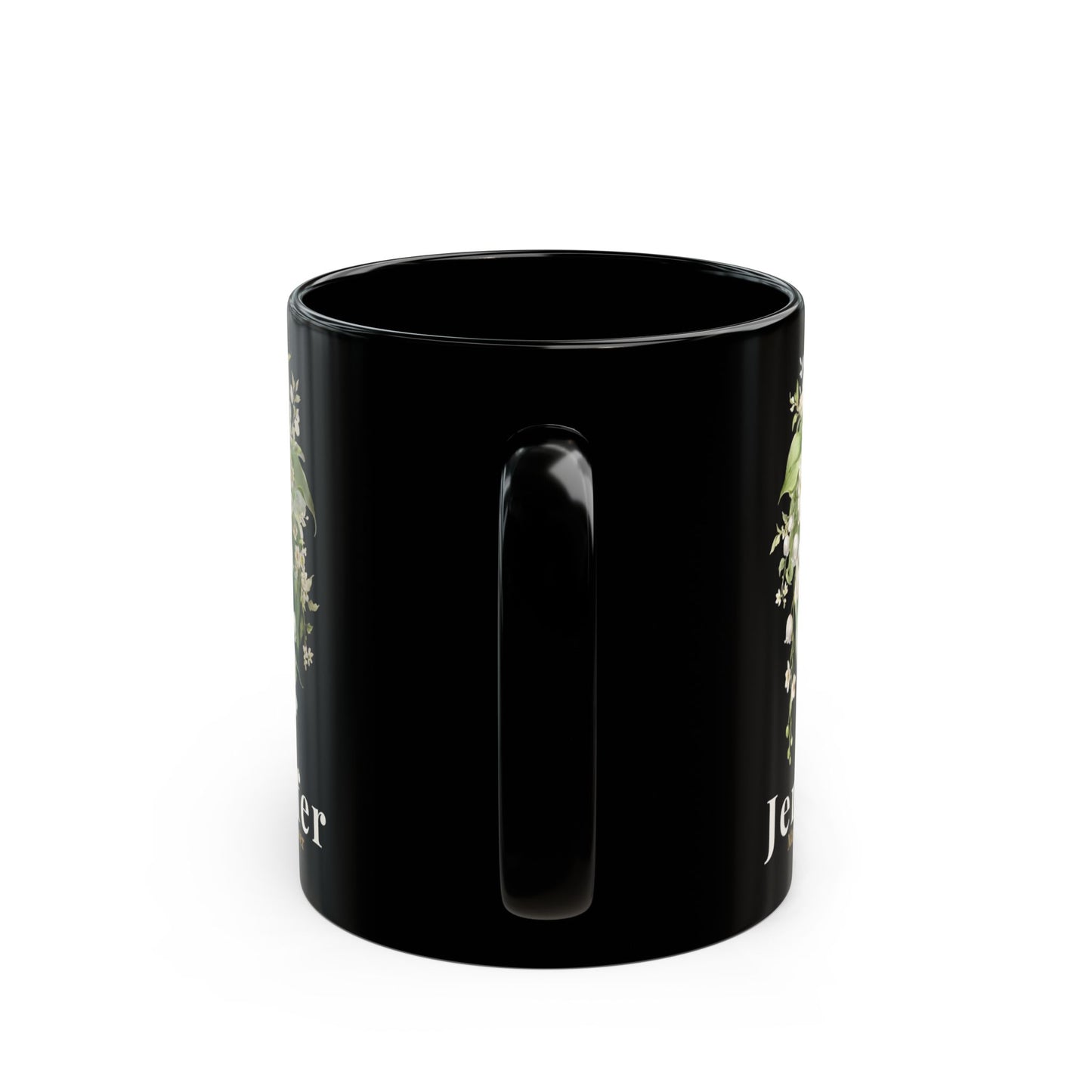 Custom Name May Birth Flower Mug – Lily of the Valley Personalized 15oz Black Mug Gift for Her - 14885