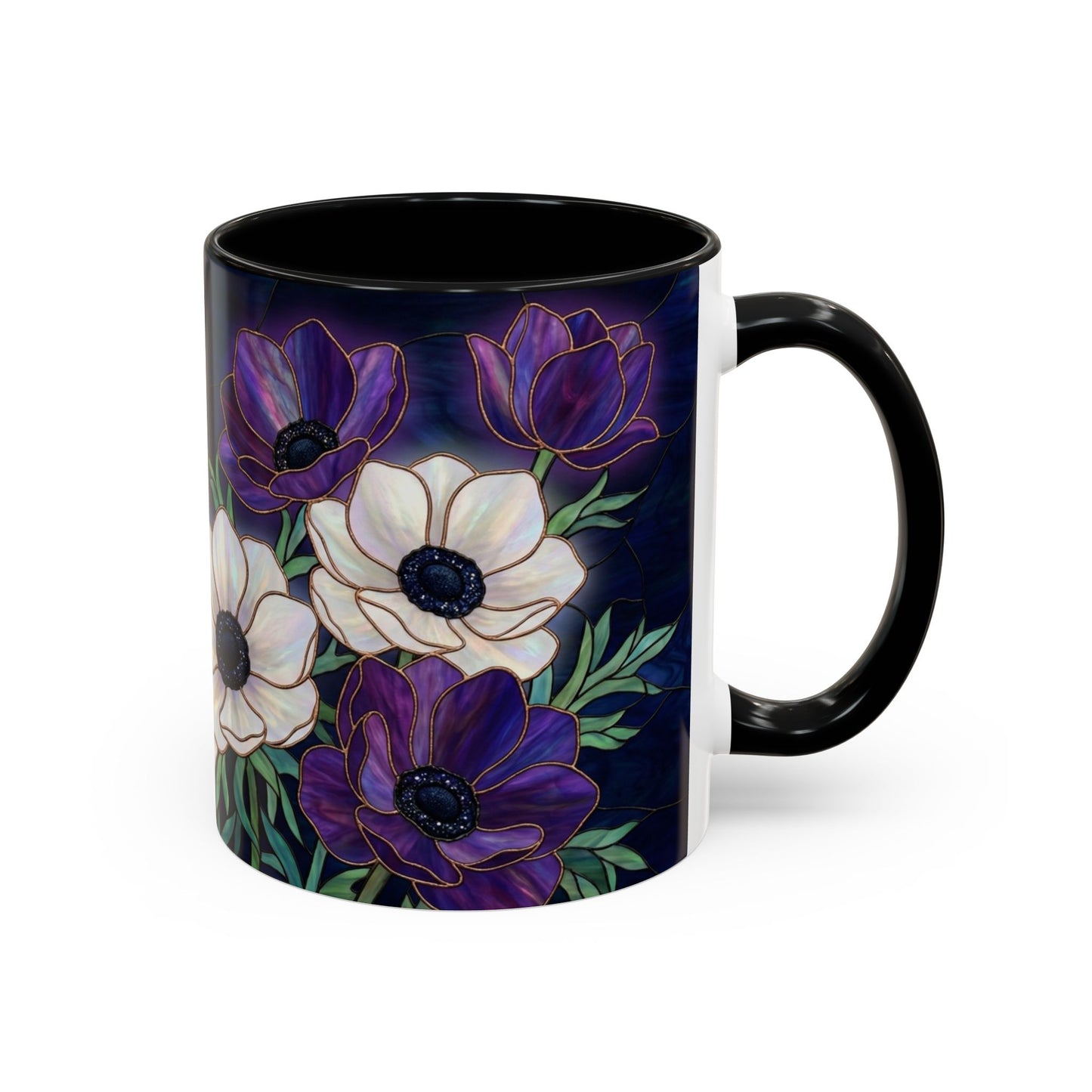 Floral Anemone Accent Coffee Mug — Stained Glass Design 11/15oz - 14552