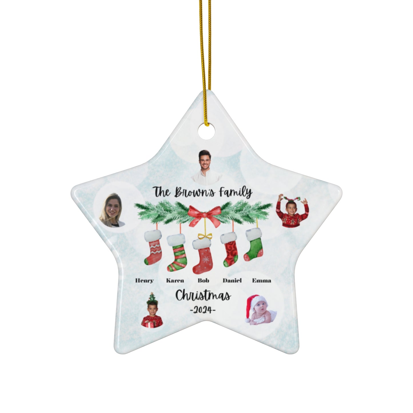 Christmas, Family Photos, Customizable - Ceramic Ornament, 4 Shapes - 10036