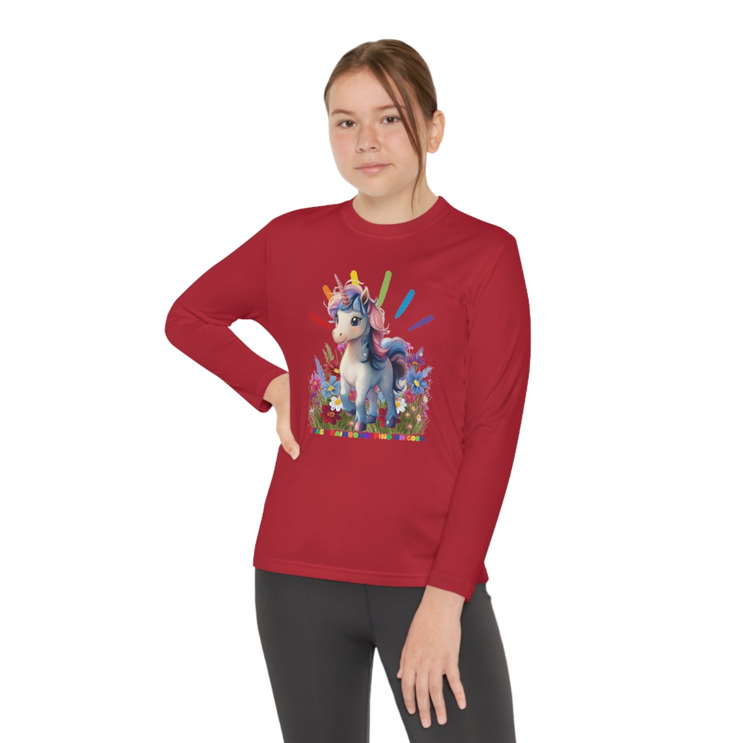 Chase Rainbows, Find Unicorns - Youth Long Sleeve Competitor Tee