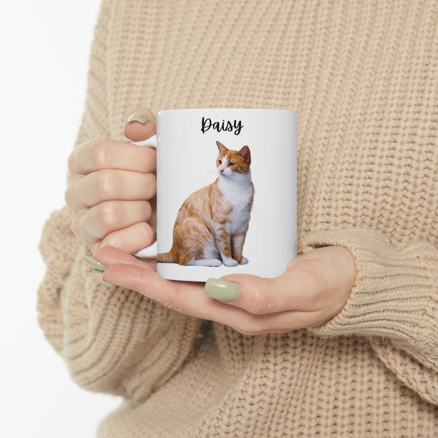 Personalized Cat Design Ceramic Mug, Custom Pet Mug, Gift for Cat Lovers, Cat Owner Coffee Cup, Cute Animal Mug - 14201