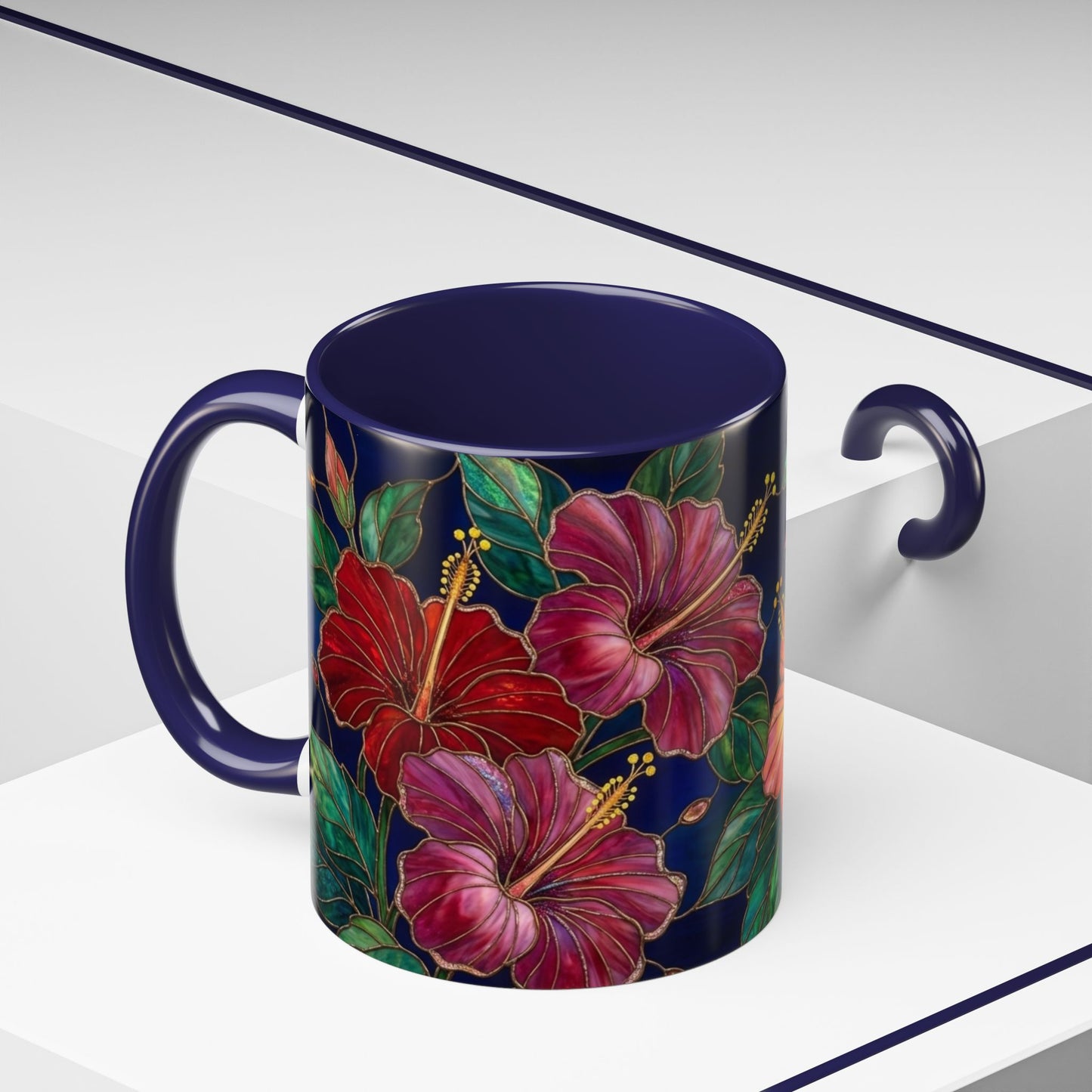 Hibiscus Bloom Accent Coffee Mug — Stained Glass Design  11/15oz - 14569