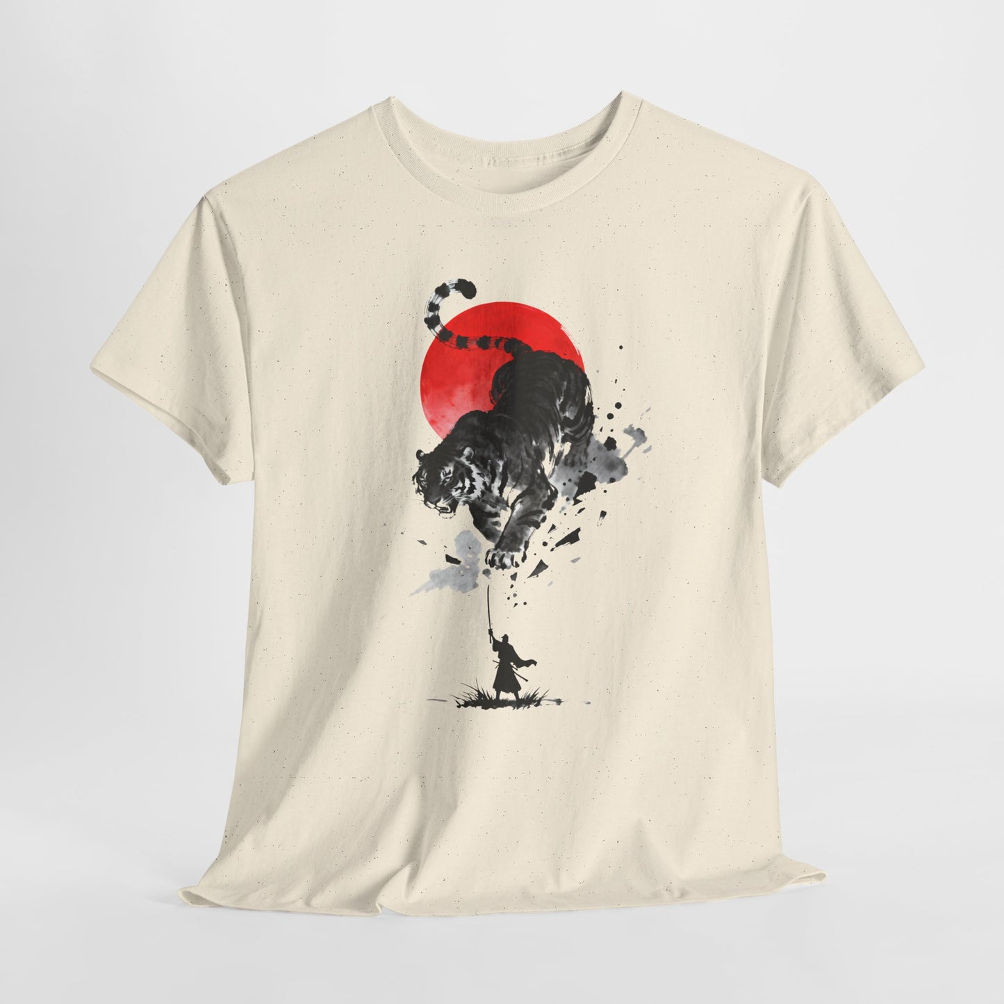 Tiger Spirit T-Shirt – Japanese Ink Tiger & Red Sun Samurai Graphic Tee - 14912