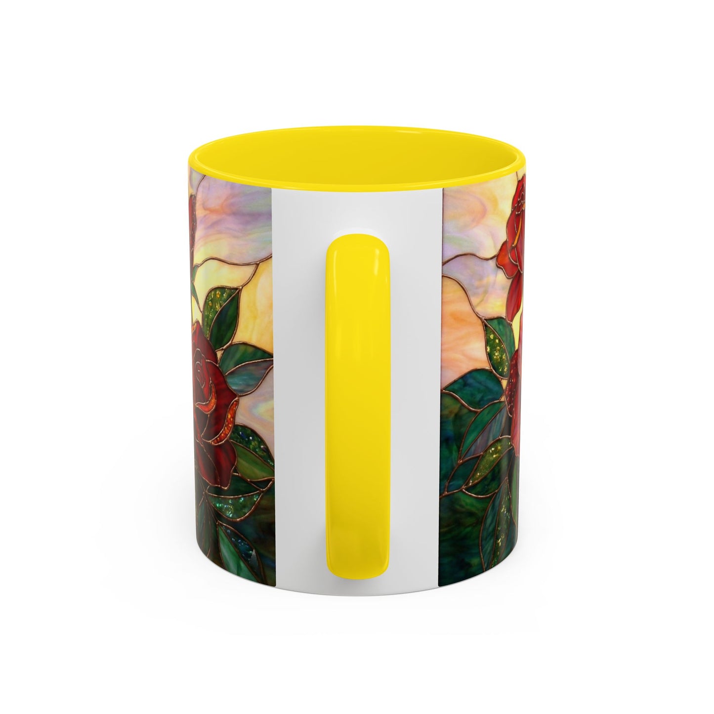 Rose Stained Glass Accent Coffee Mug – Red Roses Floral 11/15oz - 14539
