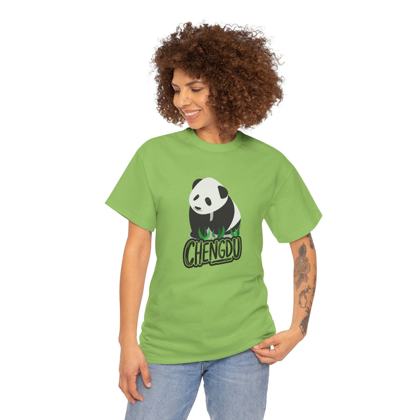 Chengdu Panda Unisex Heavy Cotton Tee - Cozy and Fun Graphic Tee for Animal Lovers - 12206