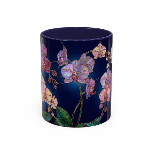 Orchid Bloom Accent Mug — Stained Glass Design (11/15oz) - 14579