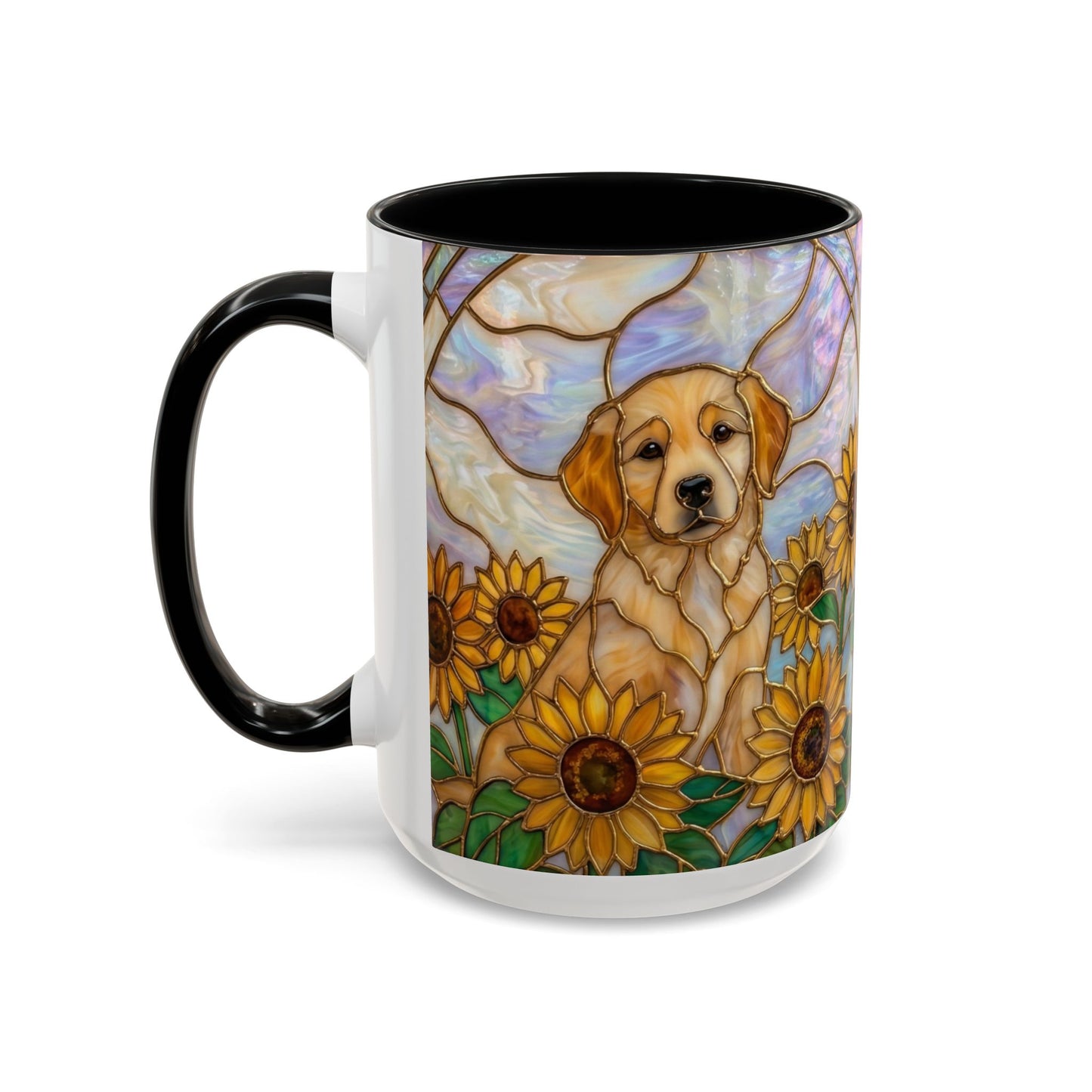 Sunflower Golden Retriever P uppiesAccent Coffee Mug –  Stained Glass Design (11/15 oz) - 14527