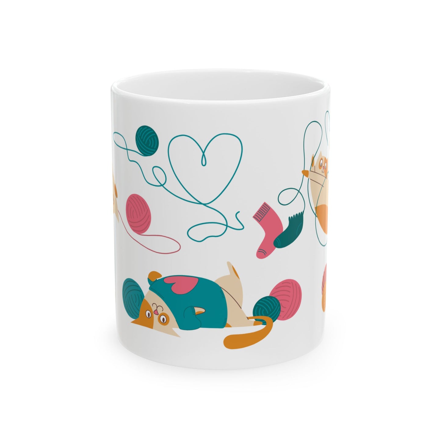 Cats Playing With Knitting Yarn - Ceramic Mug, (11oz, 15oz) - 11244