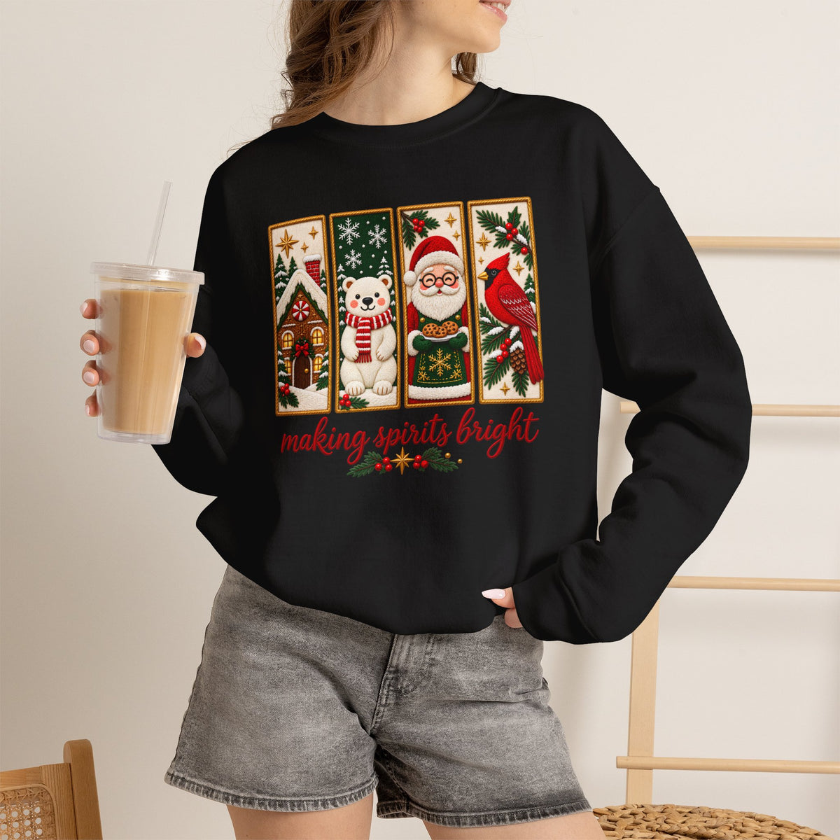 Making Spirits Bright Sweatshirt, Cute Vintage Christmas Crewneck - 14548