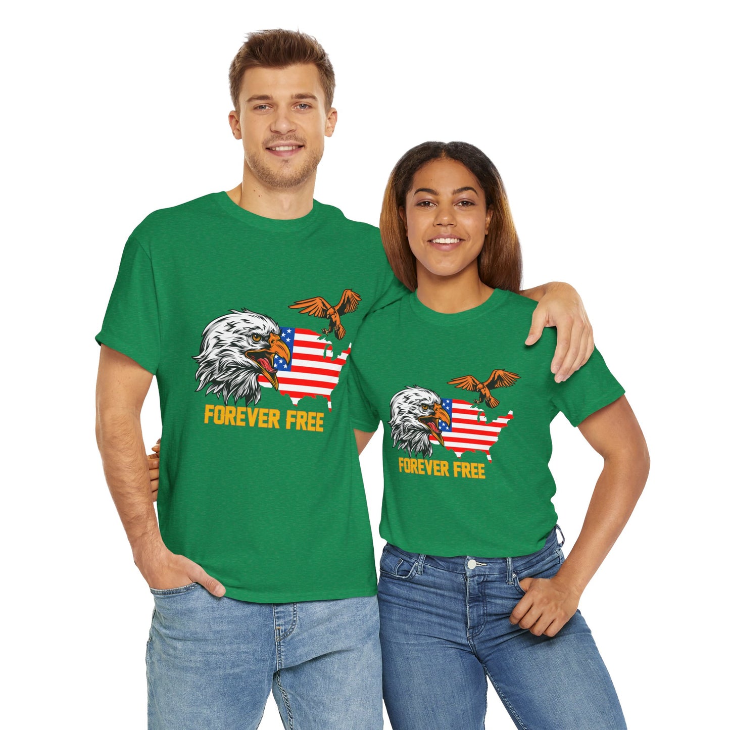 Unisex Heavy Cotton Tee with "Forever Free" Design - Perfect for Patriotic Events, July 4th Celebrations, Gifts, Summer Wear, Casual Outfits - 13692