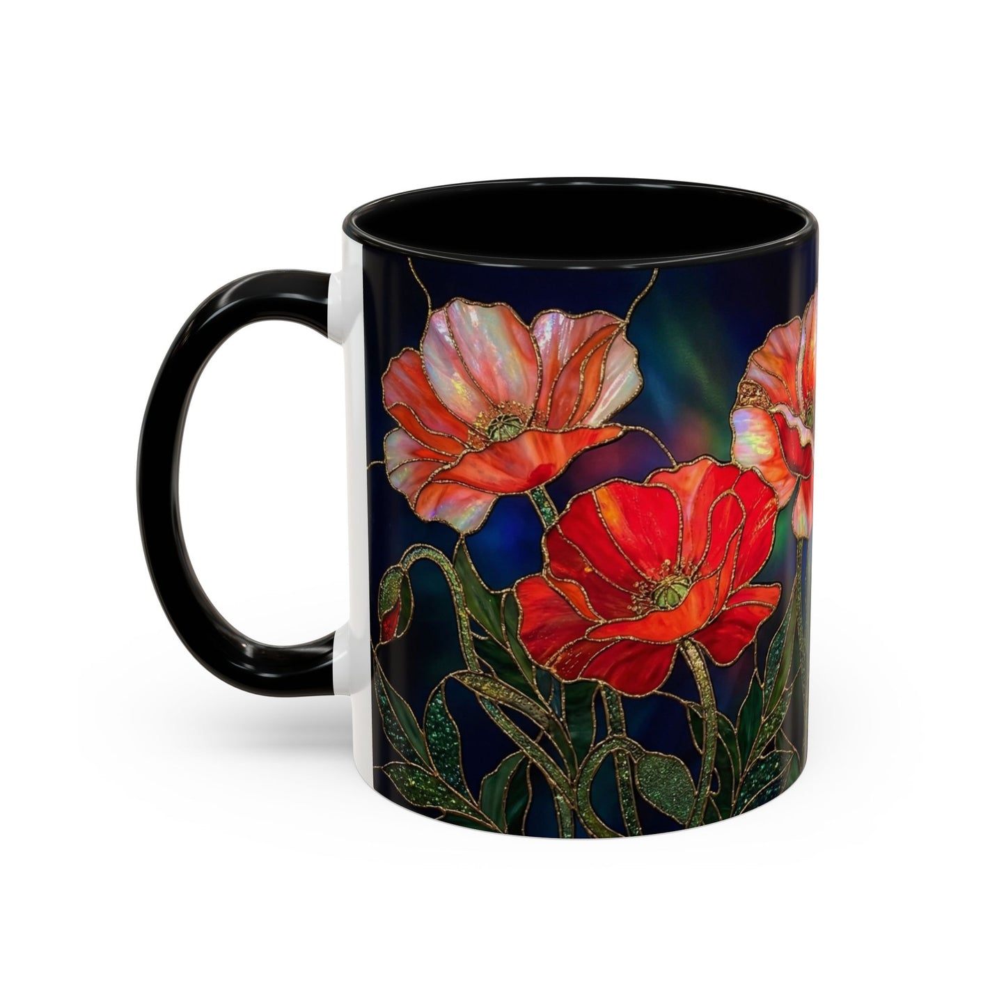 Poppy Floral Accent Coffee Mug — Stained Glass Design 11/15oz - 14582