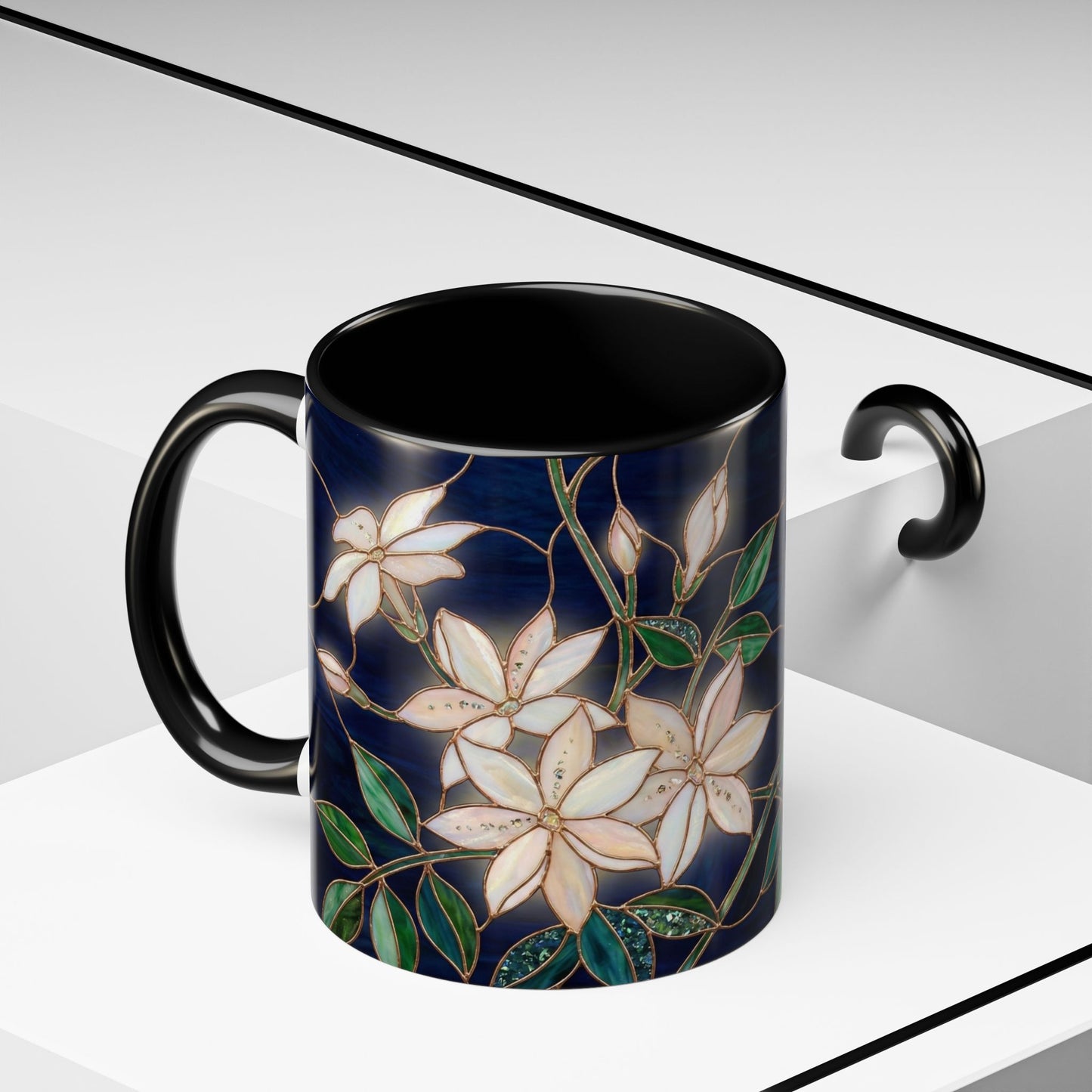 Jasmine Floral Accent Coffee Mug —  Stained Glass Design (11/15oz) - 14573
