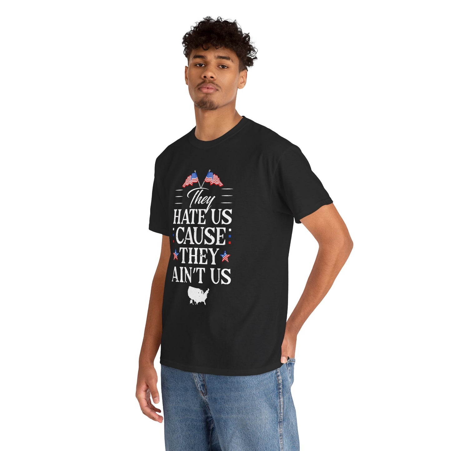 Patriotic Unisex Heavy Cotton Tee - 'They Hate Us Cause They Ain't Us' - Gift for Freedom Lovers, Casual Wear, Independence Day - 13651