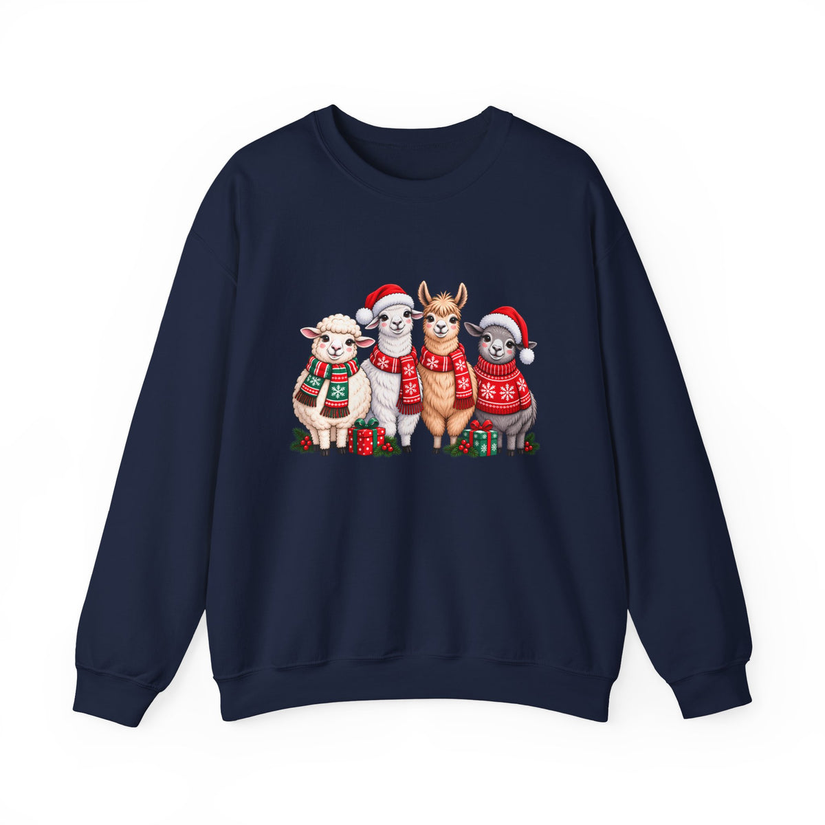 Festive Christmas Animal Friends Sweatshirt, Cute Sheep & Alpaca Holiday Crewneck - 14553
