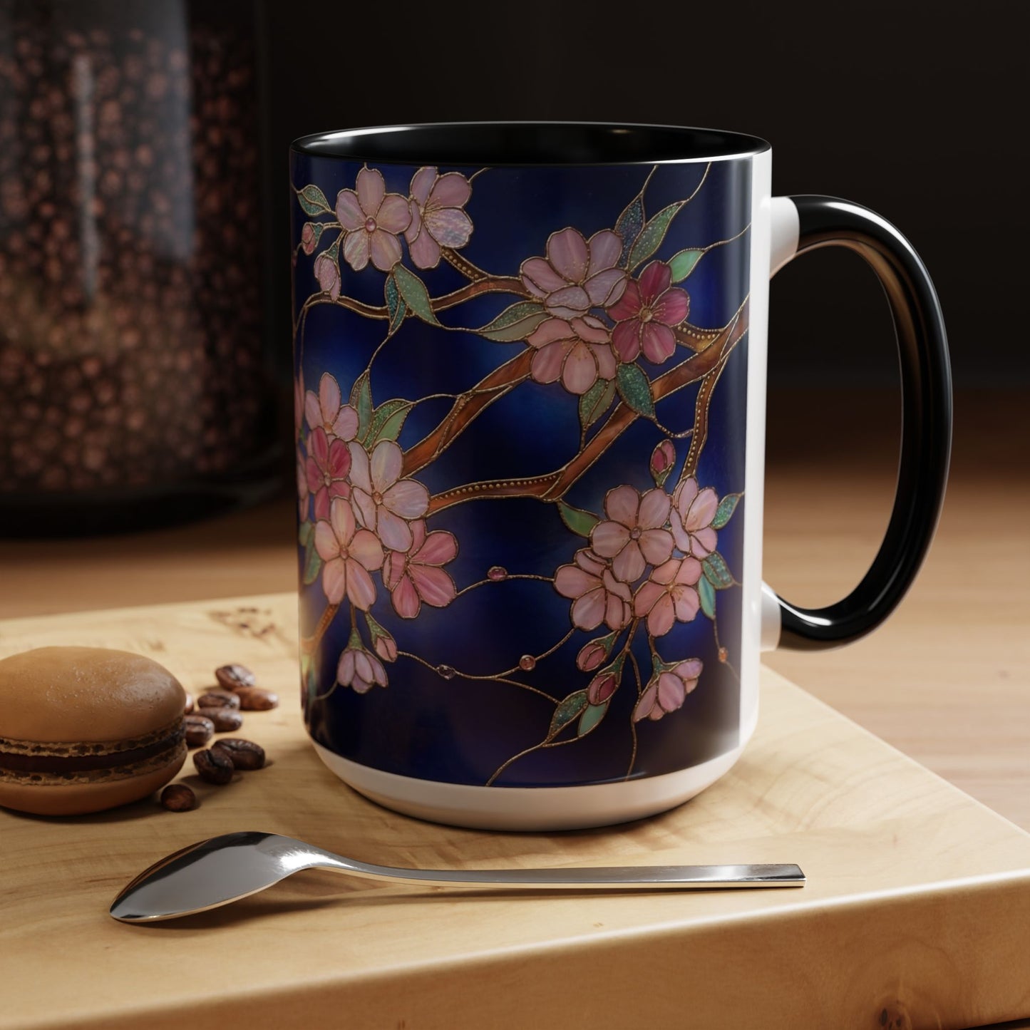 Cherry Blossom Accent Coffee Mug — Stained Glass Design 11/15oz - 14560