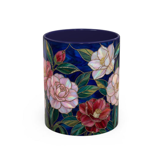 Camellia Floral Accent Coffee Mug — Stained Glass Design (11/15oz) - 14558
