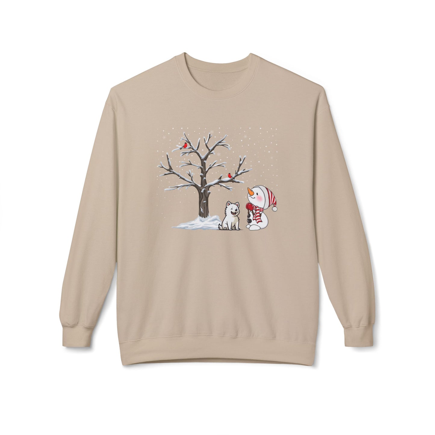 Winter Tree, Snowman & Puppy - Unisex Midweight Softstyle Fleece Crewneck Sweatshirt - 10393