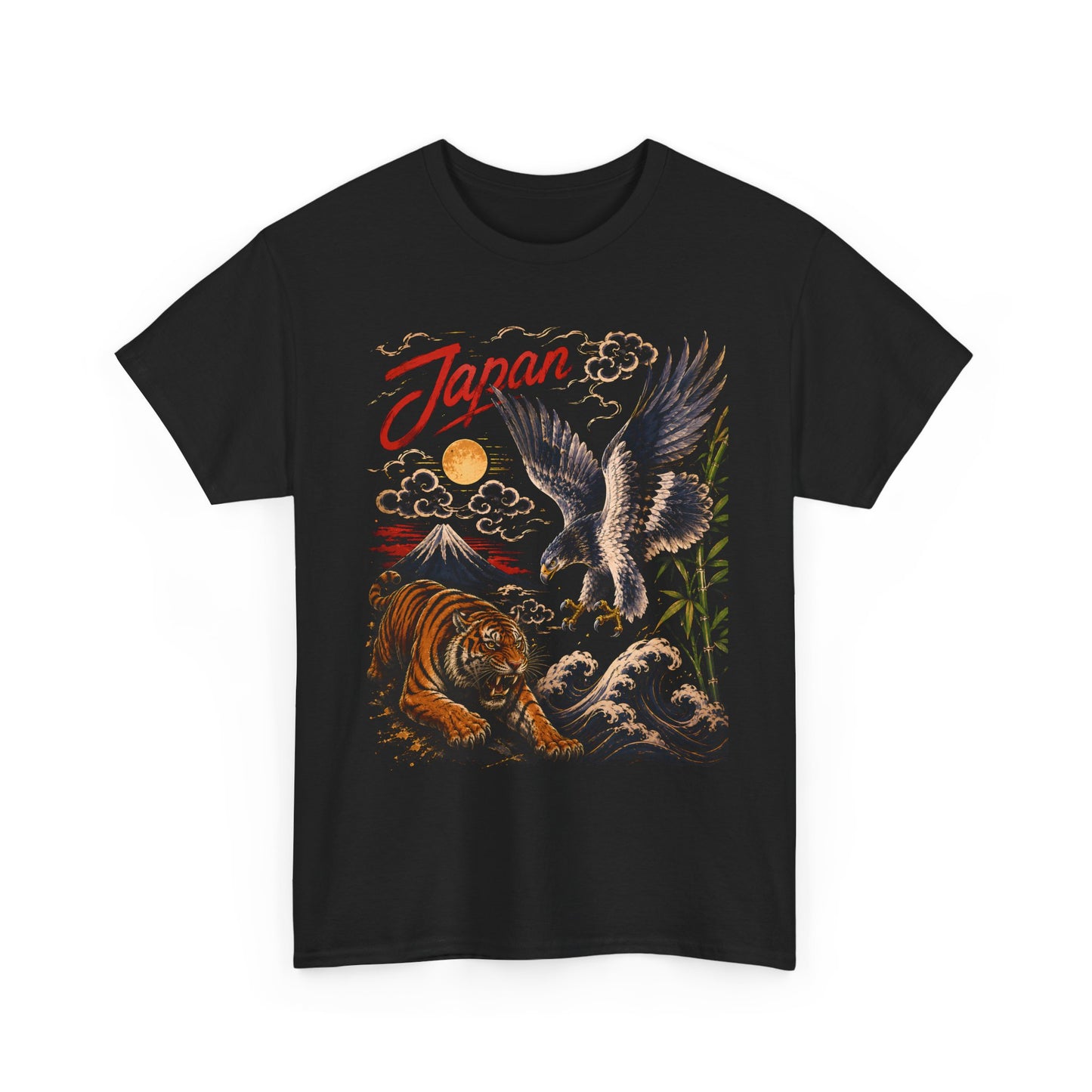 Japan Tiger & Eagle Graphic T-Shirt – Vintage Japanese Tattoo Style Tee - 14910