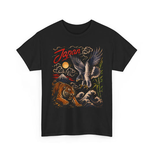 Japan Tiger & Eagle Graphic T-Shirt – Vintage Japanese Tattoo Style Tee - 14910